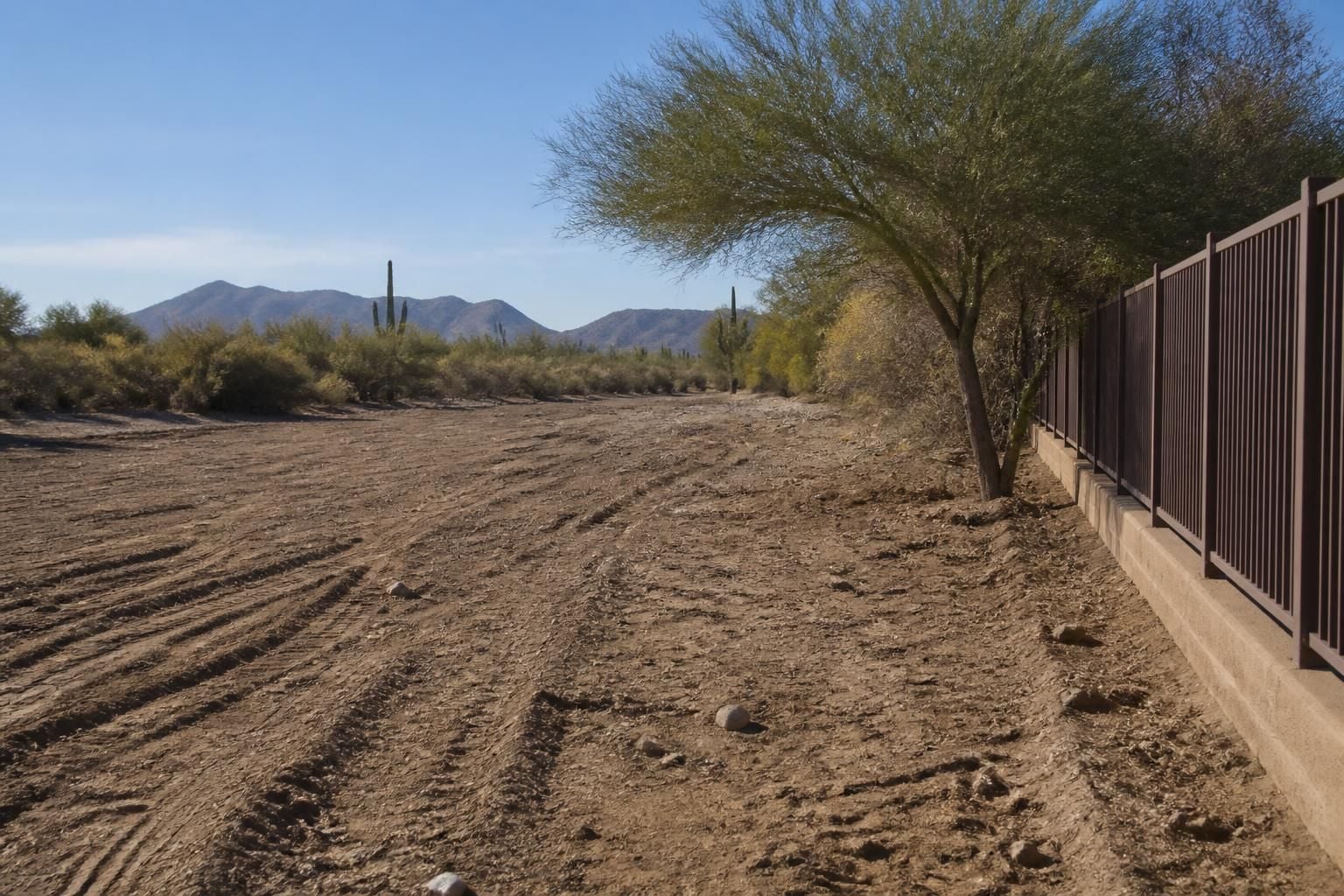 Freshly cleared brush revealing open desert ground.