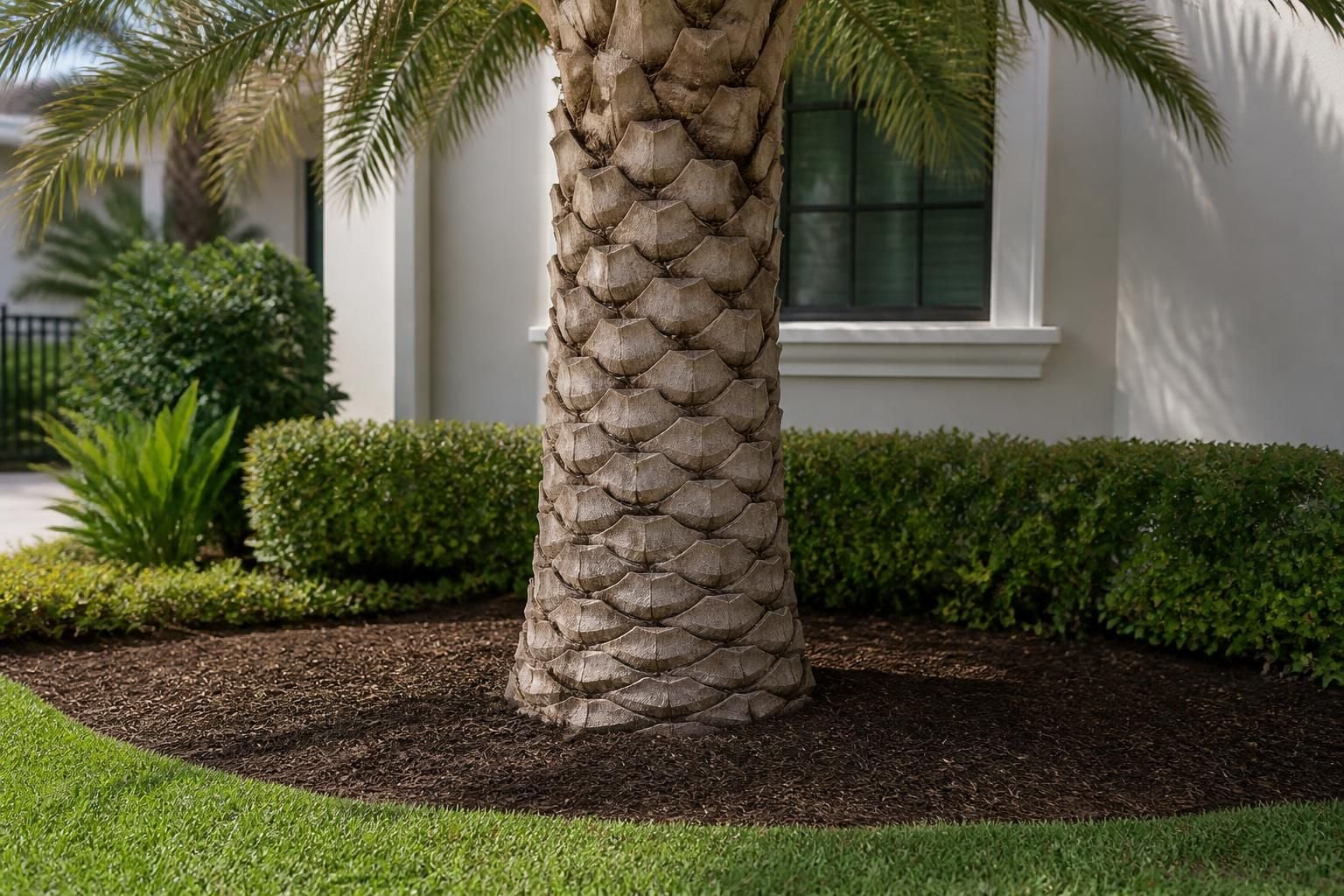 Clean palm trunk after dead skirt removal.